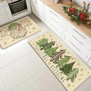 Christmas Themed Kitchen Mat, 1 Set Merry Christmas Letter & Santa Claus Pattern Kitchen Rug, Non-slip Floor Mat for Home Living Room Bedroom