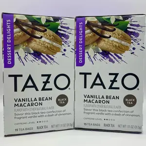 Tazo Dessert Delights Vanilla Bean Macaron, Vanilla Caramel Chai, English Breakfast, Peachy Green Flavor Black & Green Tea  Beverage