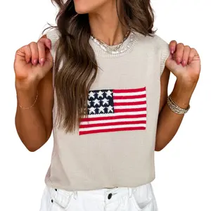 Asvivid Womens American Flag Sleeveless Sweater Tops Knitwear Vests Womenswear Casual Top Summer Clothes summervibes