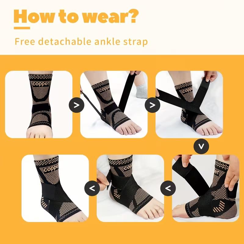 Set of 2 copper ankle compression sleeves; unisex support compression sleeves that are breathable and warm, ideal for hiking, basketball, volleyball, soccer, softball, golf, running, rock climbing, fitness, weightlifting, and other outdoor activities