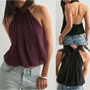 Women Halter Top, Sleeveless Tops Backless Solid Loose Summer Vest for Club Party