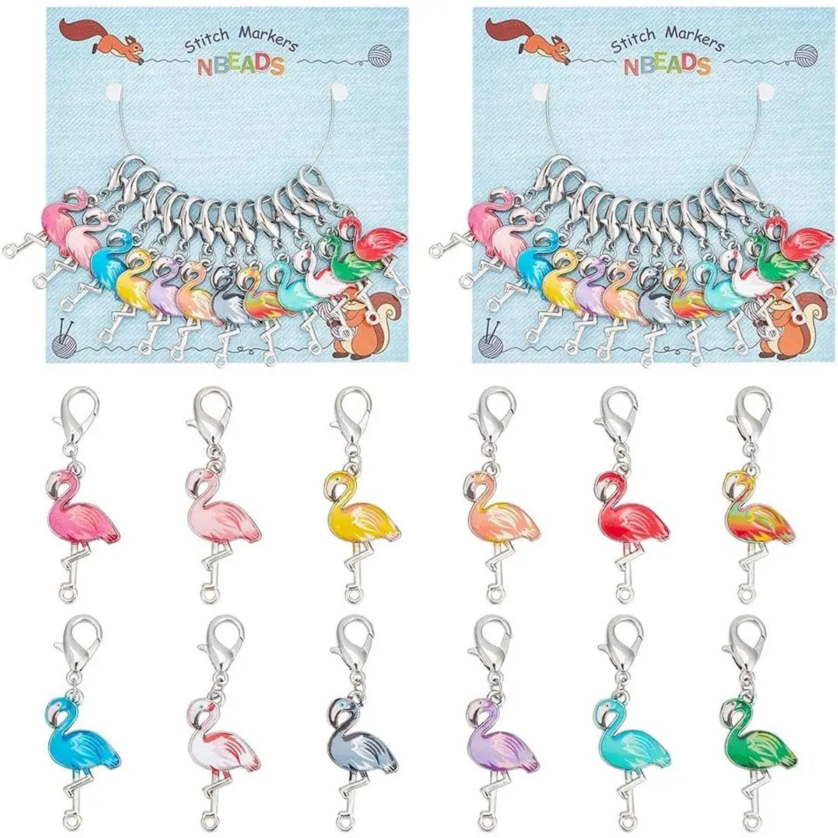 24 Pcs Flamingo Stitch Markers, Enamel Alloy Crochet Stitch Marker Charms Removable Lobster Claw Clasps Stitch Marker for Knitting Weaving Sewing Jewelry Making