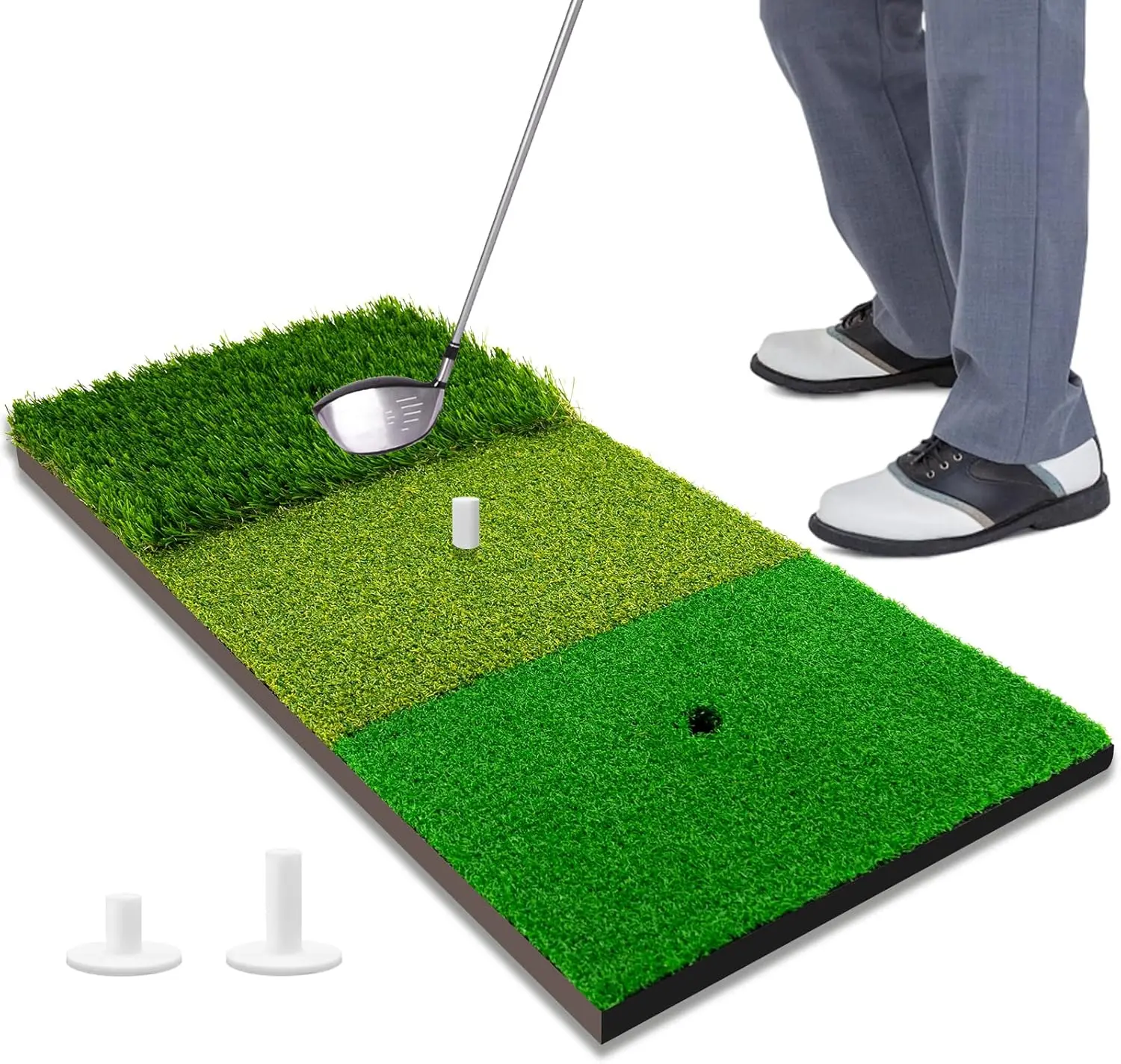 Portable & Foldable Golf Practice Mat – Dual-Turf Golf Hitting Mat for Indoor & Outdoor Swing and Chipping – Fairway & Rough Turf Golf Training Mat for Backyard and Home