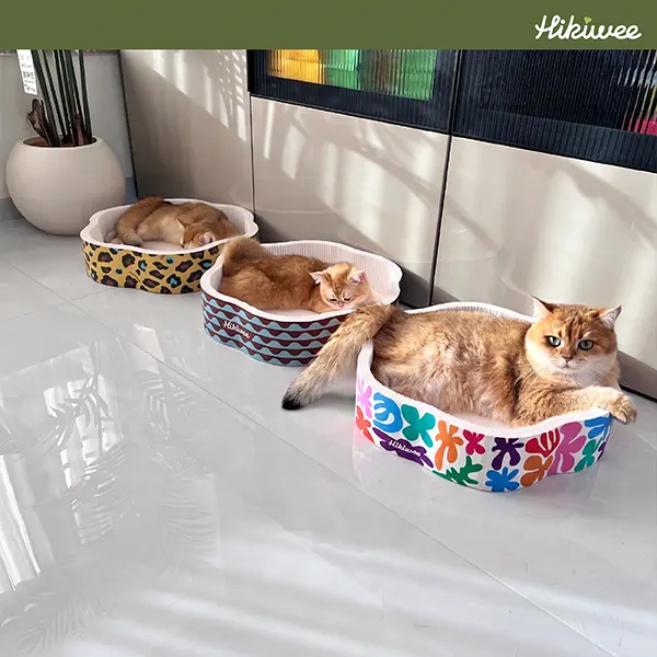 Hikiwee Less-Shedding Cat Scratcher Heavy-Duty Cardboard Scratching Bed with Anti-Dust Base Calming Sunken Flower Cat Bed, Cozy Flower Shaped Nest for Sensitive Cats,