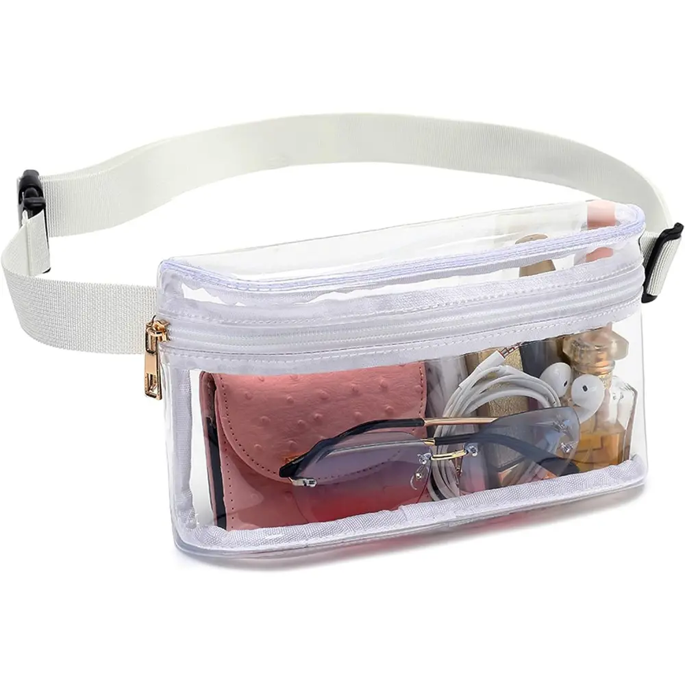 Clear Fanny Pack, Stadium Approved Clear Belt Bag for Women, Waterproof Transparent Waist Bag for Sports, Travel, Concerts (White)