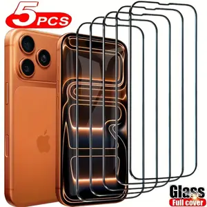 5pcs HD Screen Protectors,Compatible iPhone 17 Air/17 Pro Max/17 Pro/16e/17/16/15/14/13/12/11/Pro Max/Pro/Plus/Mini/X/XS/XR/XS MAX,Full Coverage,Scratch-Resistant,Anti-Fingerprint,Offers High Transparency,And Provides an Outstanding Visual Experience