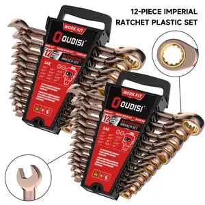 OUDISI 12-Piece Imperial Ratcheting Wrench Set - Multi-Purpose Ratchet Combination, Offset Wrench Combination, SAE Sizes, Quick-Release, Chrome Vanadium Steel, Ergonomic Grip for Auto Repair, Home Use