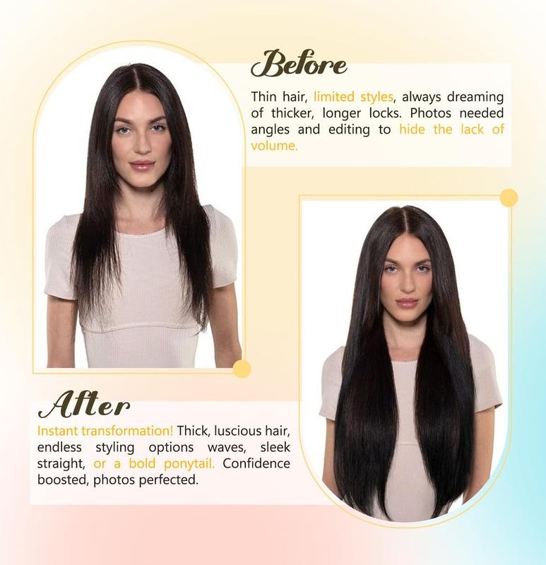 Clip in Hair Extensions 24 Inch 6PCS Natural Fluffy Invisible Seamless Straight Hair Extension High-temperature Synthetic Fiber Double Weft for Daily Use Busy Lifestyle Comfortable Fashionable resistant Thick Hair piece Clip Set