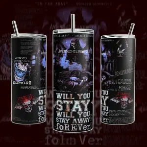 AVENGED SEVENFOLD "So Far Away" Nightmare Era Graphic HEAVY METAL Sayal 40 oz Vacuum Insulated Cup Straw Keeps Drinks Hot Cold 12H+ For Rock Lovers & Aesthetic Vibes Deathbat Style Splash-Proof 18/8 Stainless Steel Comfort Handle Mug For Fans