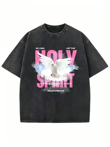 Galatians 5 16 Holy Spirit Dove Pink Graphic Tee Mens Oversized Vintage Washed T Shirt Heavyweight Cotton Christian Streetwear Faith Based Apparel Religious Gift Retro Y2K Casual Summer Tops Trending Tiktok Viral Unisex Aesthetic Clothing