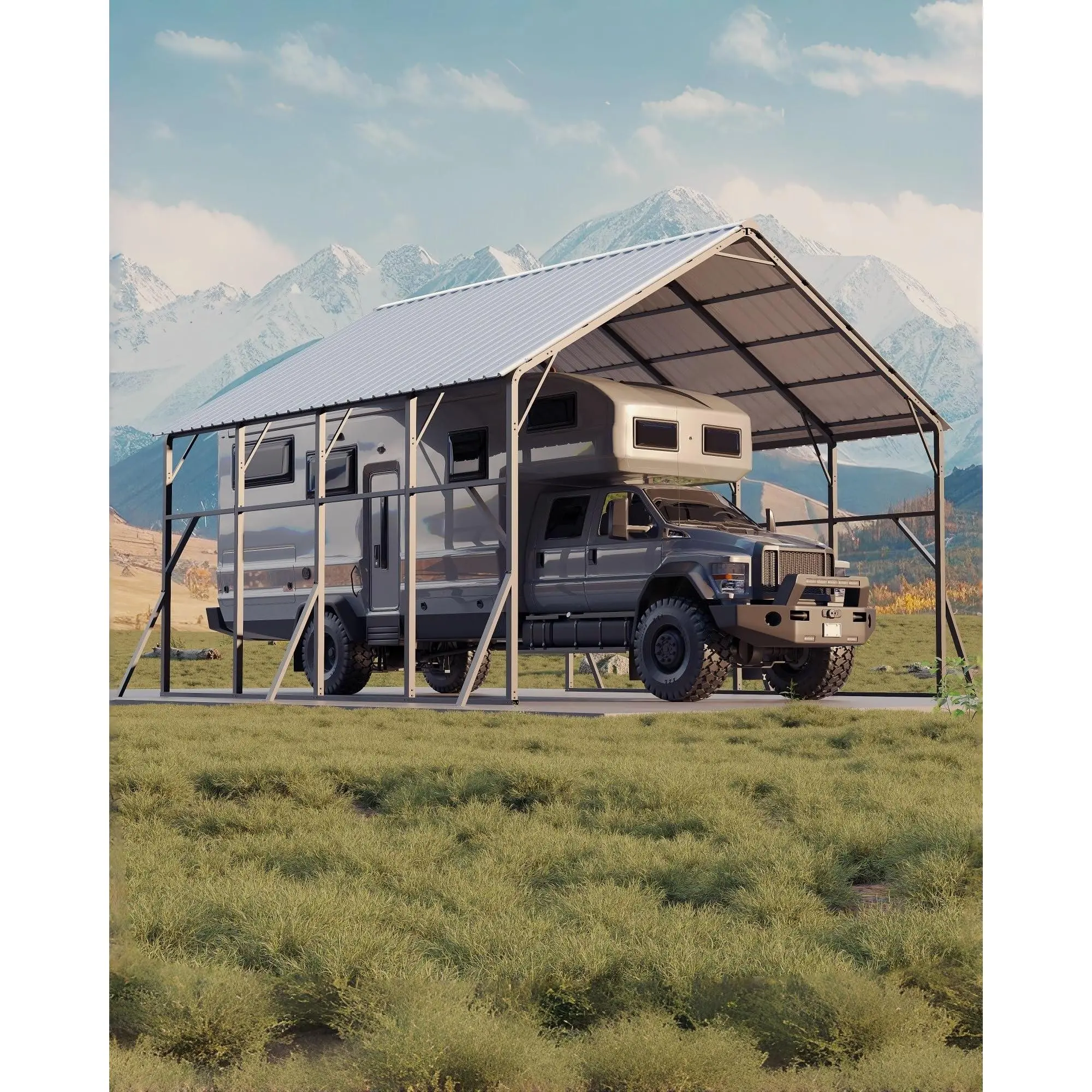 20x20 ft Heavy Duty Metal Carport with 10 Purlins, High Peak 120° Vertical Roof Outdoor Shelter for Cars, Pickups, RVs, Steel