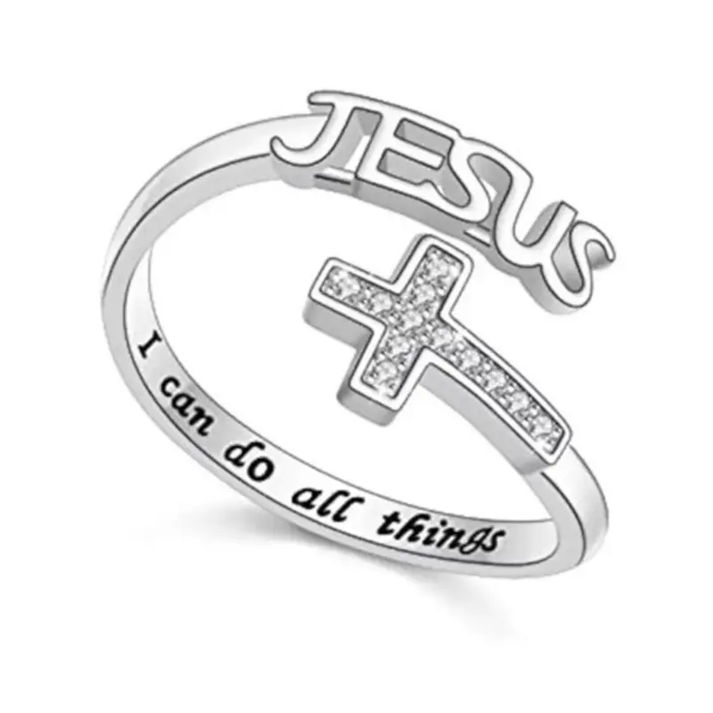 Cross Design Rhinestone Decorated Ring, Exquisite Trendy Ring, Statement Ring, Adjustable Ring for Women & Girls, Fashion Jewelry for Party, Daily Clothing Decor, Trendy Jewelry for Birthday Gift, Beautiful Rings