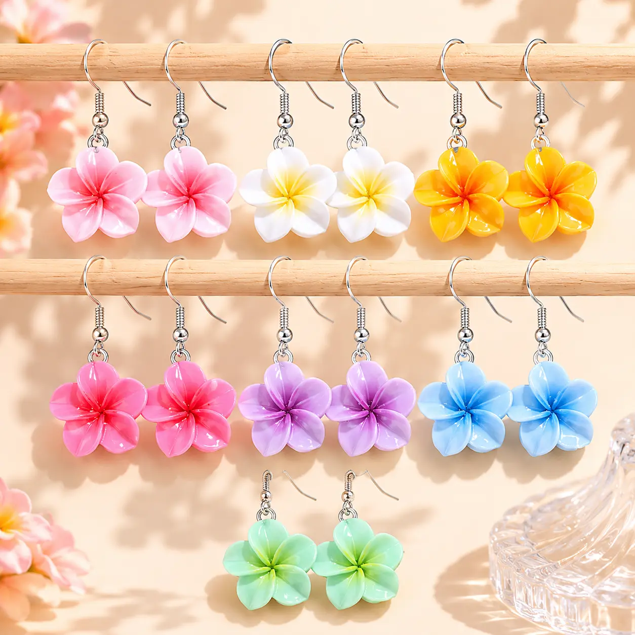 7 Pairs Bohemian Colored Flower Pendant Earrings Set - Vibrant Vintage 3D Flower Handmade Candy Colored Earrings Elegant Lily Earrings for Vacation And Casual Clothing, Stylish And Cute Design Travel Beach Jewelry