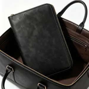 A5 PU Leather Zippered Binder Notebook, Multi-Pocket Organizer Journal, Hardcover Business Planner with Zip Closure for Work, School & Travel