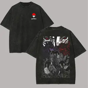 Naruto Itachi Sasuke T Shirt Brothers Uchiha Sharingan Vintage Acid Wash Streetwear Oversized Retro Anime Men Tees Clothing