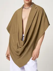 Summer Cross-Border Men's New Casual Collared Sleeveless Cape, Loose Streetwear Asymmetrical Vest, Trendy Male Fashion