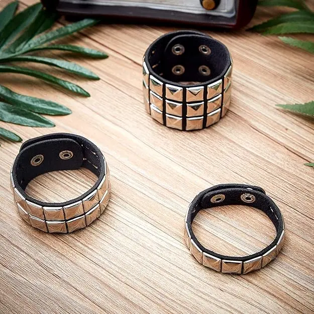 3 Pack Punk Bracelet, Emo Bracelets, Goth Bracelets, Studded Arm Band,80s Cuff Wristband Rock Gothic Leather Bracelet Dark Style Accessories Unisex