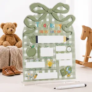 First & Last Day of School Sign Reusable Chalkboard 8" - Back to School Photo Prop Board with Markers, Pink Bow Pencil Notebook Flower Apple Boho Designs, Cute Dry Erase Wooden for Pre-K Kindergarten 1st Grade Teachers Parents Gifts Class of 2026