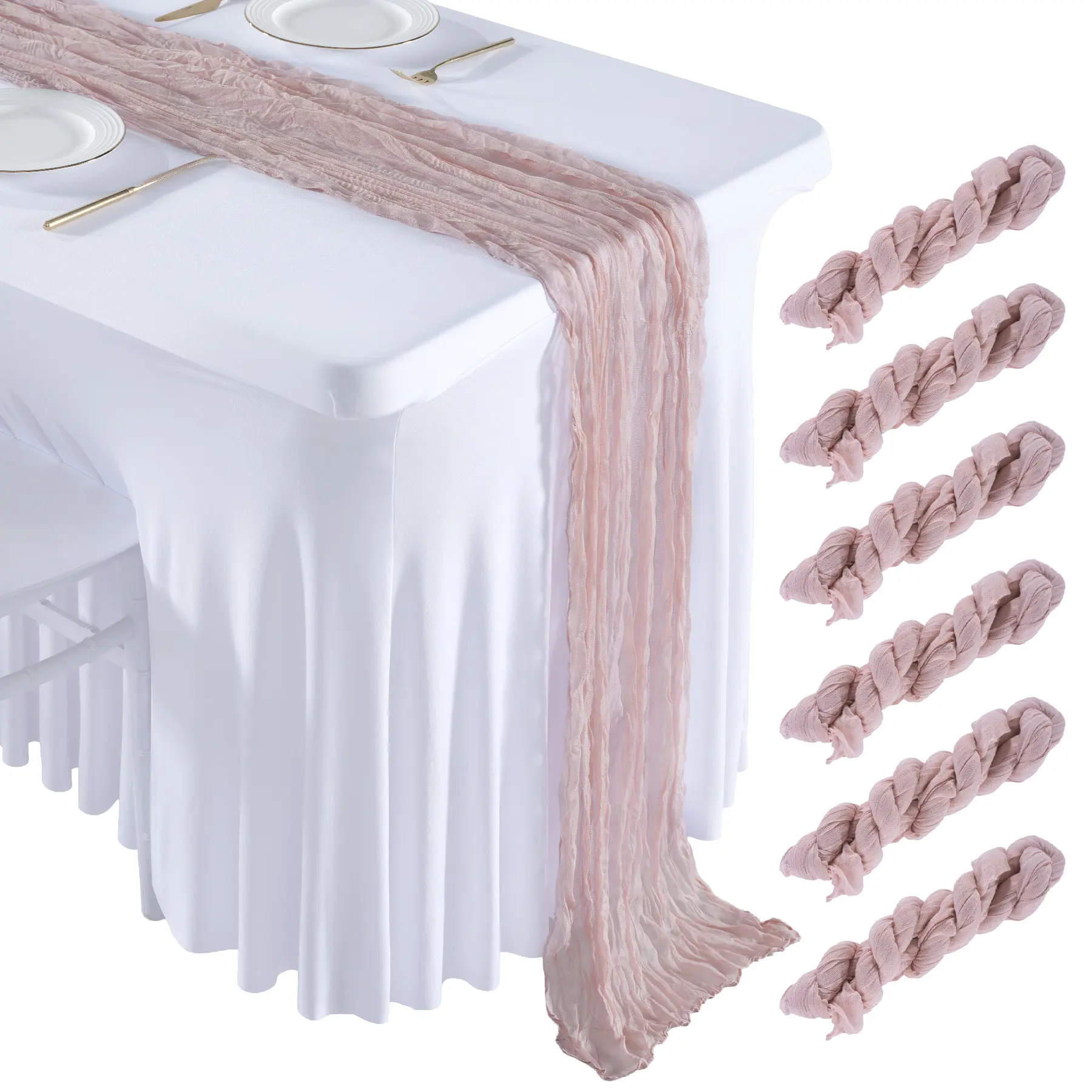 6/12 Pack Table Runner, Cheesecloth Table Runner, 10ft Table Runner, for Wedding Reception, Boho Rustic Wedding, Party, Bridal Shower Decor, Home Decor, Summerwins Father's Day Summer Vibes Outdoor Fun