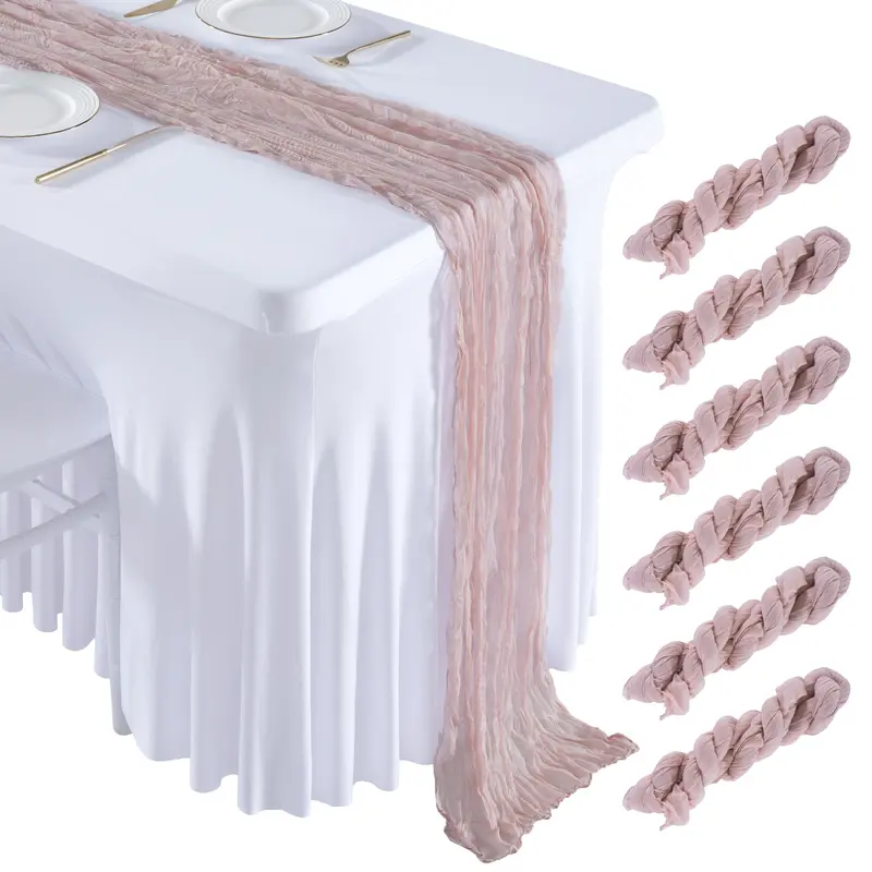 6/12 Pack Table Runner, Cheesecloth Table Runner, 10ft Table Runner, for Wedding Reception, Boho Rustic Wedding, Party, Bridal Shower Decor, Home Decor, Summerwins Father's Day Summer Vibes Outdoor Fun