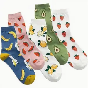 5 Pairs of Round Neck Socks, Fruit Boat Socks, Women'S Cute Socks, Interesting Crew Socks