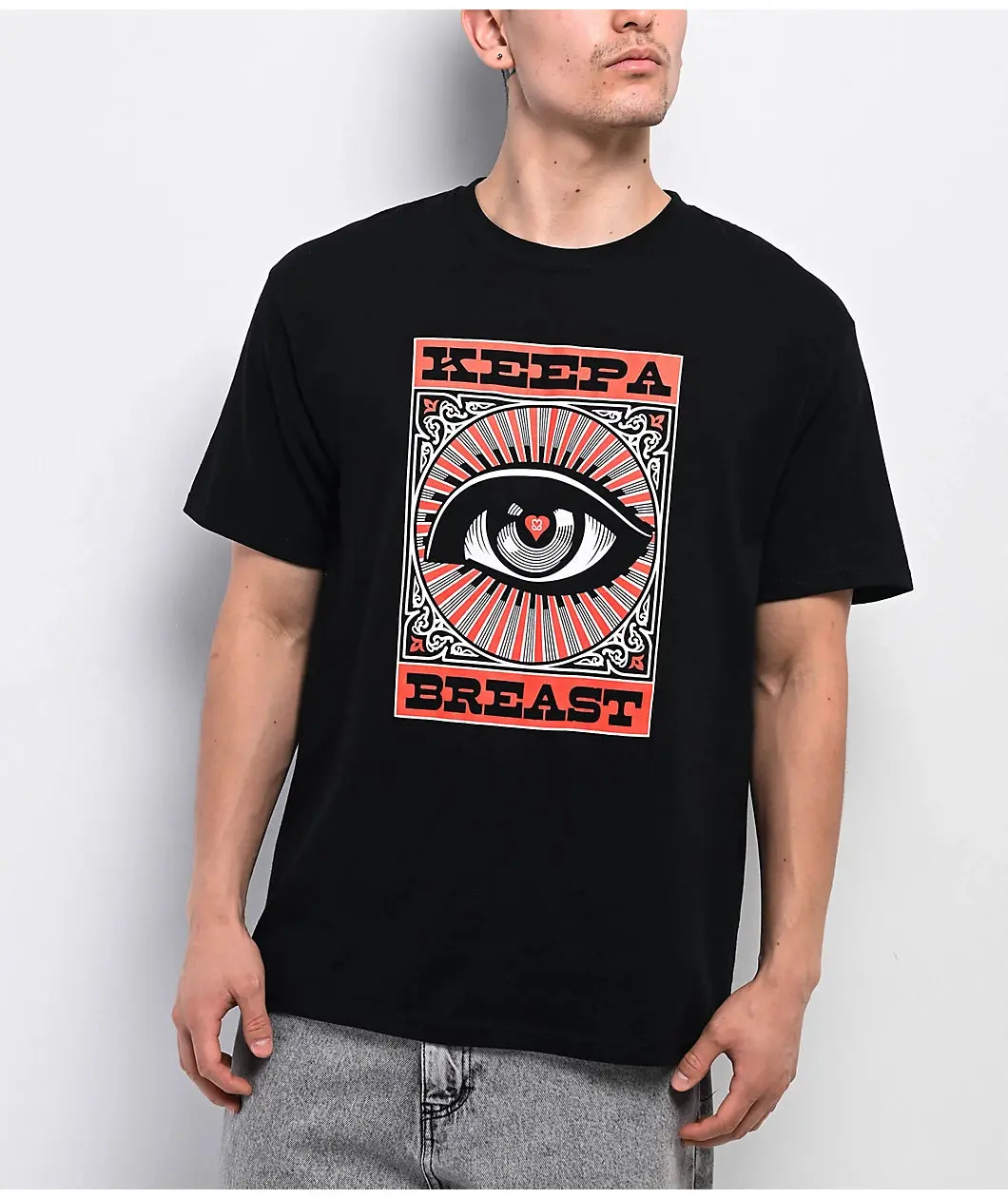 OBEY Keep A Breast x OBEY Awareness T-Shirt Black 100% Cotton Graphic Tee for Early Detection Awareness Commemorative KAB 25th Anniversary Design
