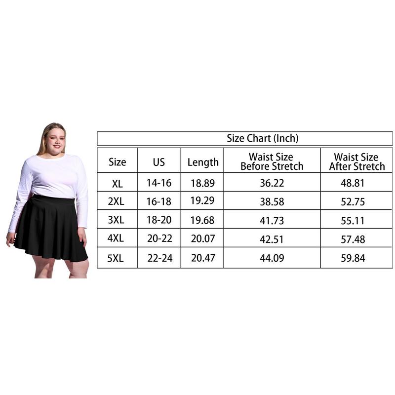 Women's Plus Size Mini Skater Skirt- Basic Versatile High Waisted Flared Casual Stretchy Skirts
