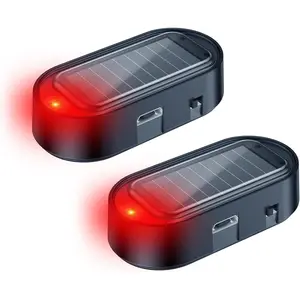 Car Solar Power Simulated Dummy Alarm, Anti-Theft LED Flashing Security, Automotive Warning Safety Light with USB Charging Port, 2PCS (Red)