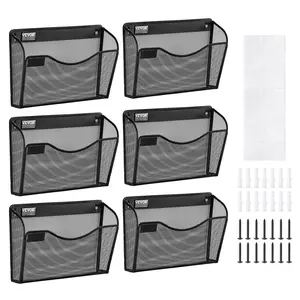 VEVOR File Wall Rack, Six-Piece 1 Pocket Mesh Wall File Holder, Wall Mounted Magazine Mail Paper & Document Storage Folder, Metal Wall File Organizer with Nametag Label, for Office Home & School