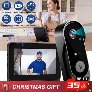 Wireless Video Doorbell with 4.3-inch Color Screen, 2.4G Connectivity, Night Vision & Waterproof Design,Long Battery Life,Includes Chime & Accessories,Perfect Christmas & New Year Gift ldea