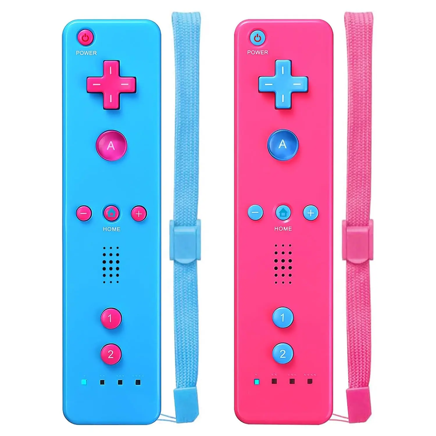 Wireless Wii Remote Gamepad Controllers (2-Pack, Pink & Blue) for Nintendo Wii Console, Console Accessories with Wrist Straps, Cases, Wireless Controller