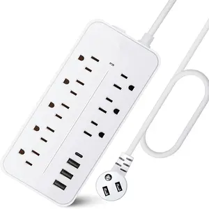 Surge Protector Power Strip Extension Cord with USB C, Flat Plug Power Strip with Long Cord, 8 Outlets and 3 USB-A & 1 USB-C Port,1700J for Wall Mount Desk White, Summervibes