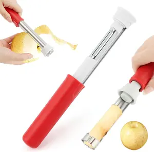 2-In-1 Corer Remover and Apples Peeler, Durable Stainless Steel Fruit Corer Tool for Bell Peppers, Apples, Pears(COLOR:Red)