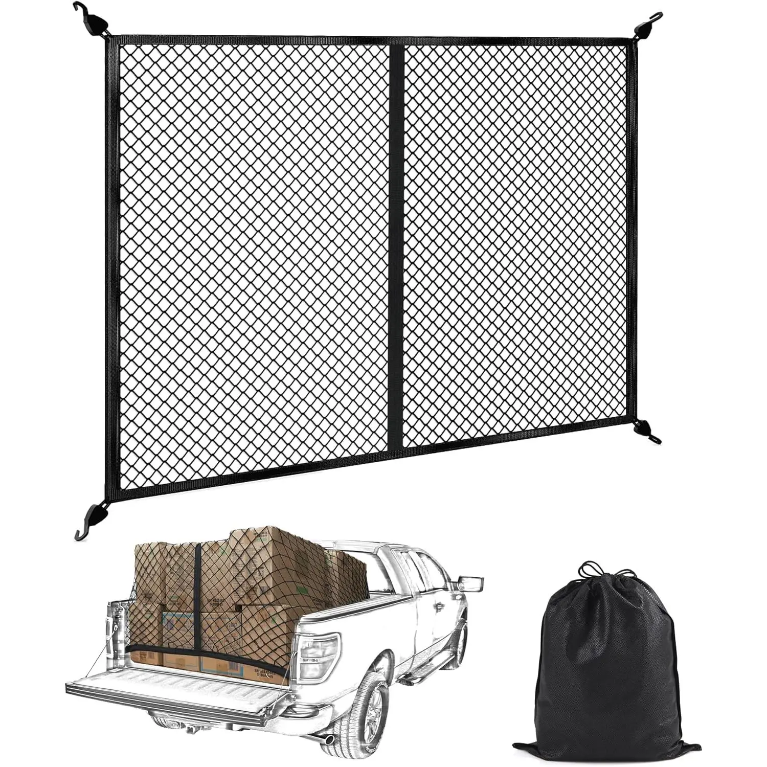 BUMBEE Truck Bed Cargo Net, Highly Elastic Stretchable up to 7ft x 7ft Small Mesh Durable Storage Organizer for Pickup Car Trunk SUV Boat