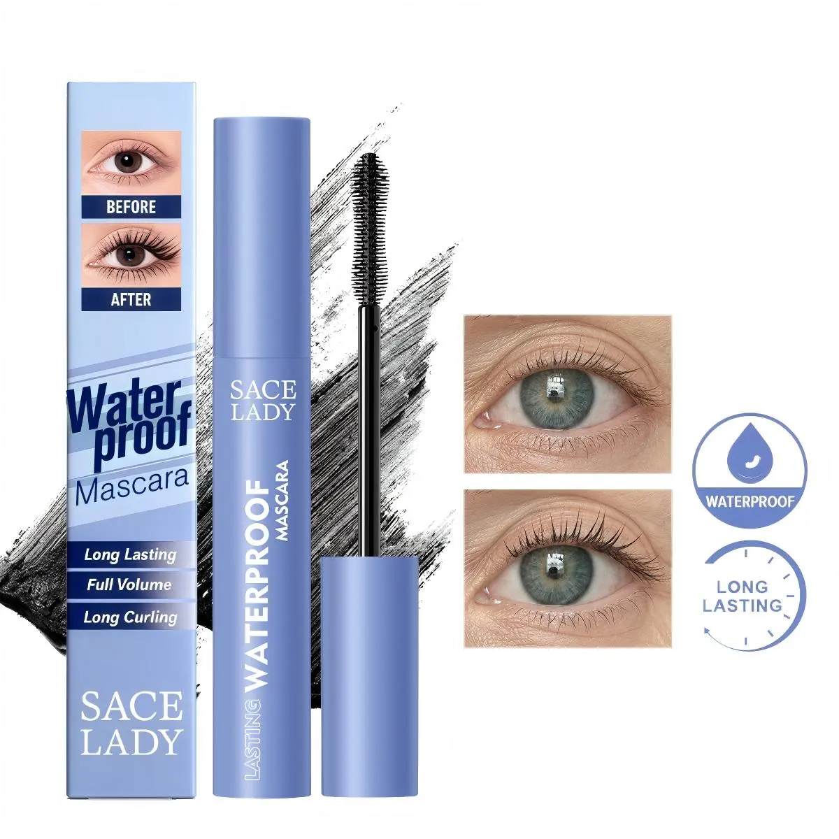 SACE LADY Waterproof Mascara for Mature Eyes Fiber-Infused Lengthening Volumizing Smudgeproof Long Lasting Curling Eyelashes Makeup SummerFinds