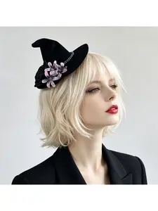 Witch hat Halloween party flower beaded fascinator headpiece evening banquet ball gown hair accessory