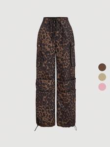 women's leopard print cargo pants, casual fashion trousers for daily wear, ladies bottoms for summer