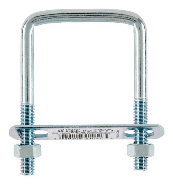 Hampton 02-3452-500 Square Bend Metal U-Bolt with Nuts, Zinc Plated, 0.312x2x3 in, 2 lbs, 3.5" H-3.5" W-5" L, Pack of 10, Square Bend U-Bolt