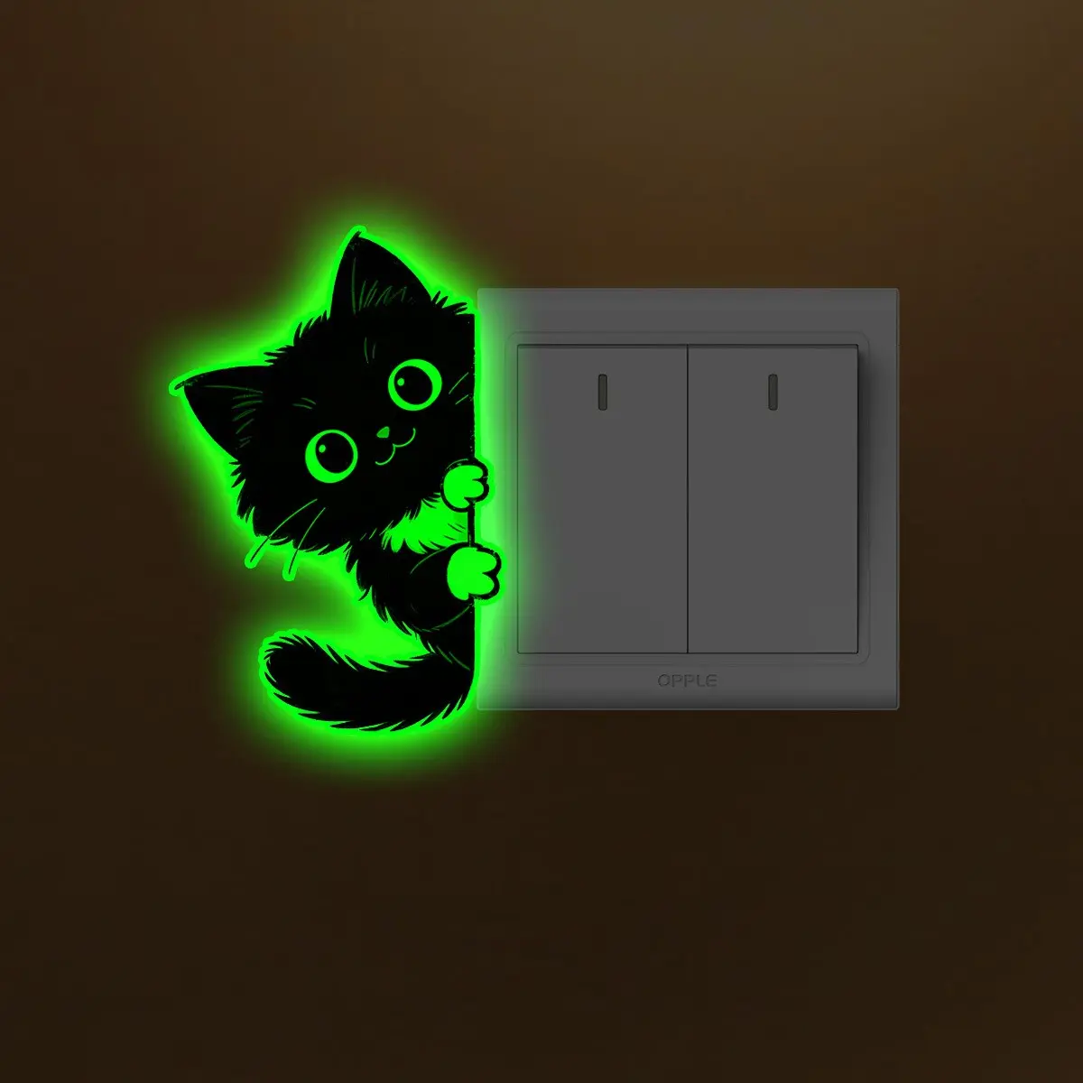 Night Light Cute Cat Switch Sticker, PVC Self-Adhesive Fluorescent Switch Socket Decor, Wall Sticker for Home Decoration