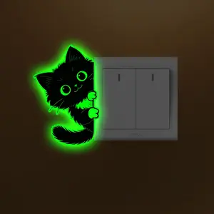 Night Light Cute Cat Switch Sticker, PVC Self-Adhesive Fluorescent Switch Socket Decor, Wall Sticker for Home Decoration