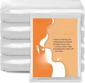 Clear Plastic Sheeting Drop Cloths for Painting, 5 Pcs 9x12ft Plastic Tarp Waterproof Dustproof Almost Tear Resistance Multi-Purpose Furniture Cover Floor Wall Protection Film