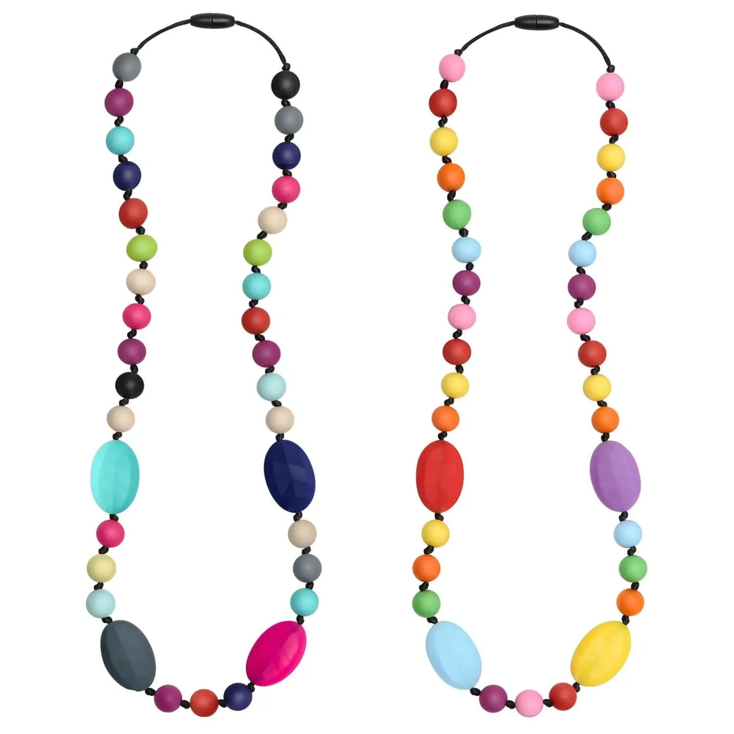 BY-FAN40 2 Pack Chew Necklaces for Sensory Kids and Adults , Baby Silicone Teething Necklace, Nursing Necklace Breastfeeding Teether Necklace, BPA Free, Freezable, Dishwasher and Refrigerator Safe