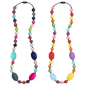 BY-FAN40 2 Pack Chew Necklaces for Sensory Kids and Adults , Baby Silicone Teething Necklace, Nursing Necklace Breastfeeding Teether Necklace, BPA Free, Freezable, Dishwasher and Refrigerator Safe