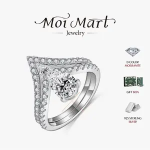Luxury 1.5Ct Pear Shaped Sterling Silver Engagement Ring, Full Synthetic Moissanite V-Shaped Ring, Stackable, Hypoallergenic, Ideal for Valentine's Day in S925 Sterling Silver