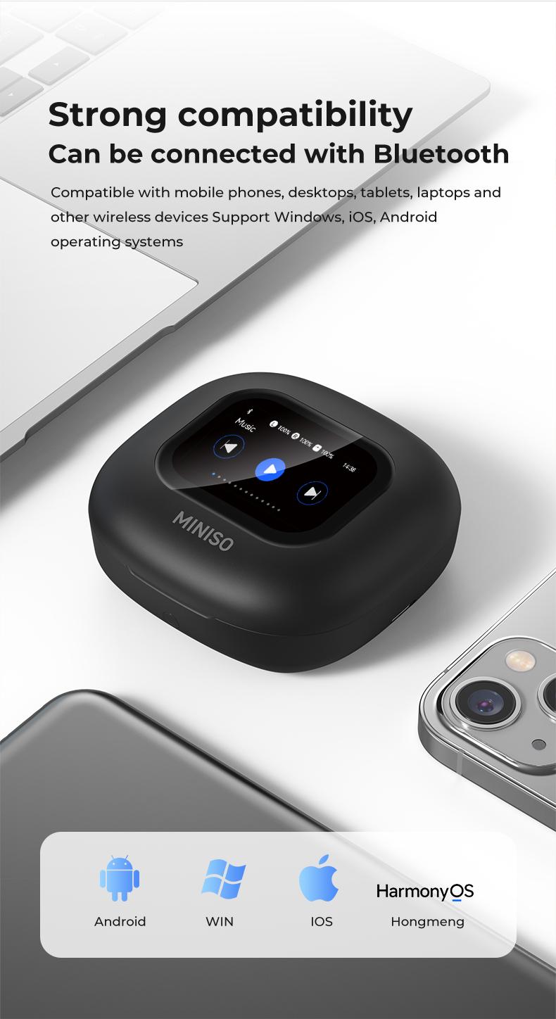 MINISO M93True Wireless Open Ear Earbuds Bluetooth 5.4 IPX5 Waterproof 48Hours Play time OWS Headphones Immersive Premium Sound Long Distance Connection Headset with Charging Case Light-Weight Headphones Built-in Microphone Earbuds