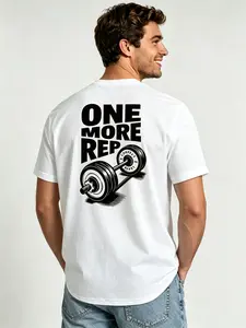 Men's Funny Gym Workout T-Shirt - "ONE MORE REP" Weightlifting & Dumbbell Print, Athletic Fit Round Neck, Breathable Summer Tee for Bodybuilding, Weightlifting & Casual Fitness Apparel - Gym Shirts for Men