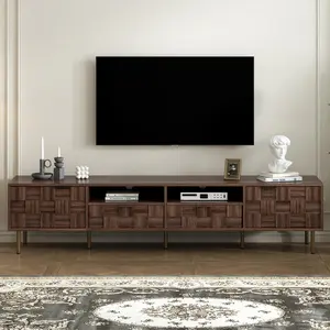 78.7" Mid-Century TV Stand – Dark Brown Media Console with 2 Drawers, 2 Cabinets & 2 Open Shelves for TVs up to 85", Retro Entertainment Center