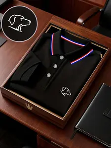 Men's Sport Polo Shirt with Dog Head Graphic, Loose-Fit Floral Pattern, Breathable Fabric, Ideal for Outdoor Activities, Father's Day Gift