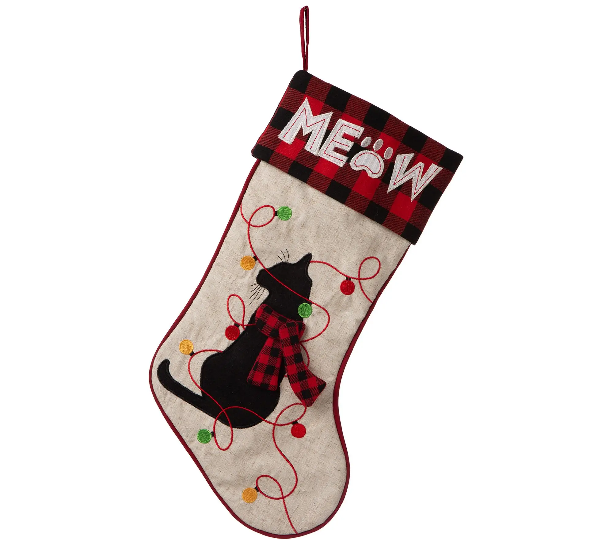 Glitzhome Cat or Dog LED Embroidered Linen Chri stmas Stocking Glitzhome Cat or Dog LED Embroidered Linen Chri stmas Stocking