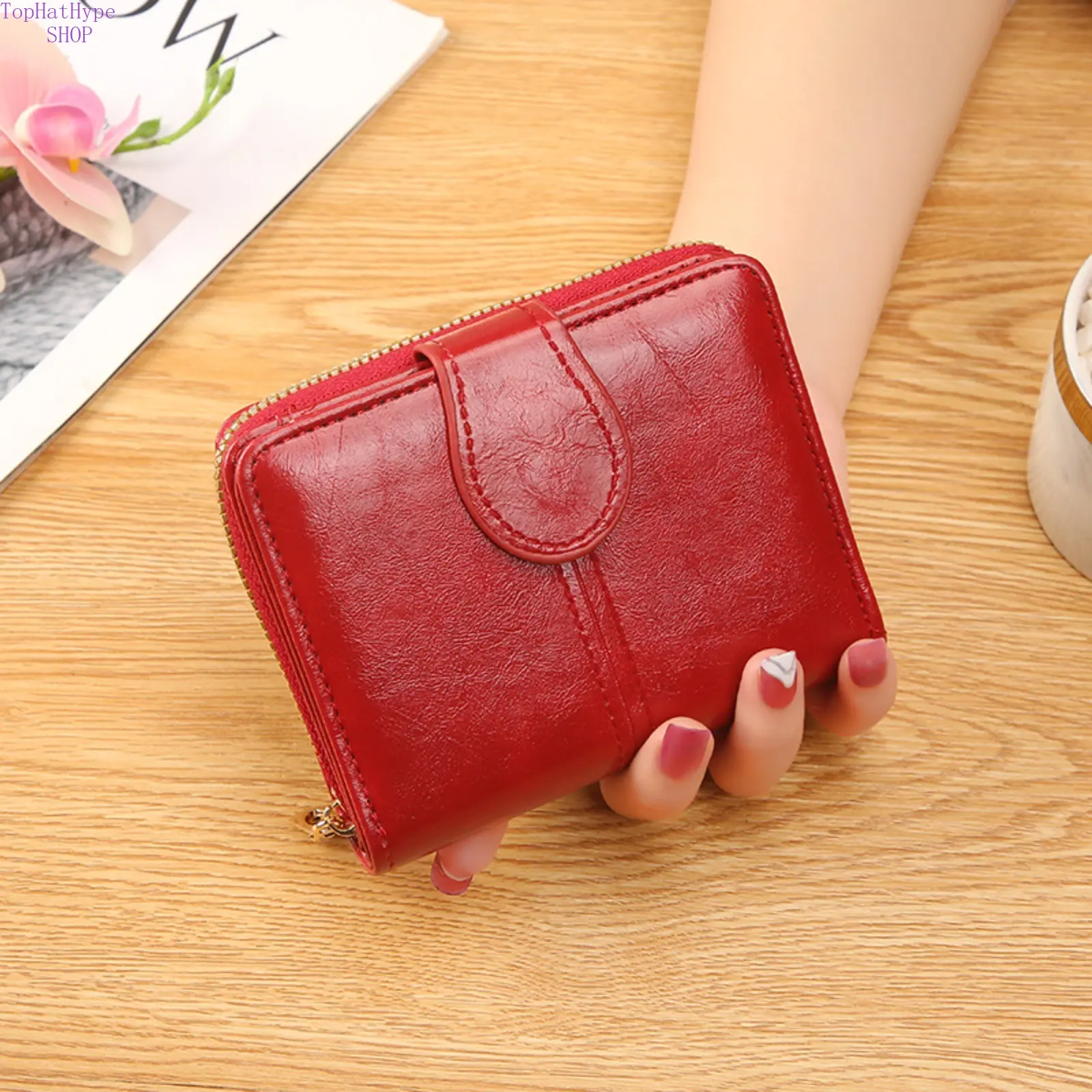 Casual PU Leather Female Wallet, Slim Lightweight Bi-Fold Clutch for Daily Use with Zip Coin Pocket & Card Slots, Slim Size